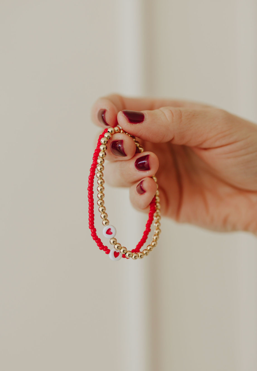 Heart Bracelet - Red Beads